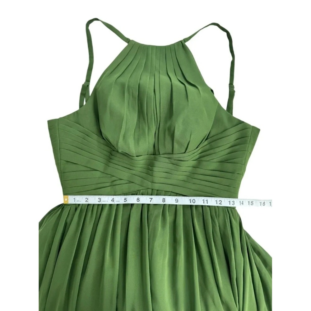 Forest Green Chiffon Halter Maxi Dress Size 2 Lace Up Formal Homecoming Prom - Picture 7 of 10